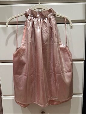 NWT Old Navy Shimmer Satin High-Neck Halter Tank Top - Blush Pink